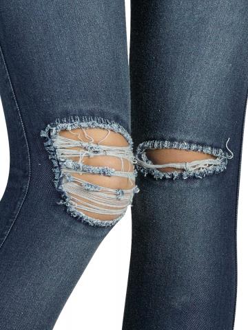 Ysabel Mora - 70213 Ripped Distressed Jeans - dark denim blue stretch cotton jeans/jeggings, available in sizes S,M, L and XL