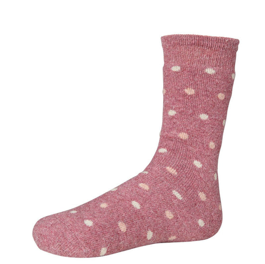 Ysabel Mora 12721 Angora Spot Sock - Warm and cozy thick knitted fleck pink socks with a touch of wool and angora and a light pink and cream spot pattern.